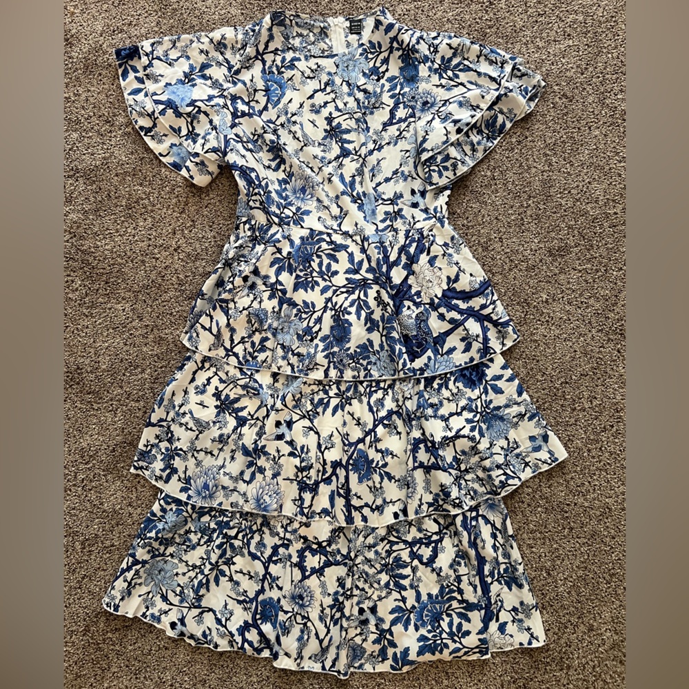 White and blue floral dress